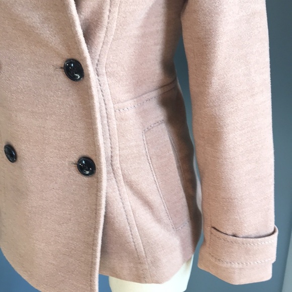 H&M tan button up peacoat size 0 neutral trendy closet staple office career - Picture 3 of 13